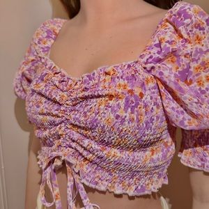 Pink Orange & Purple Flowy Top Mid sleeve adjustable length